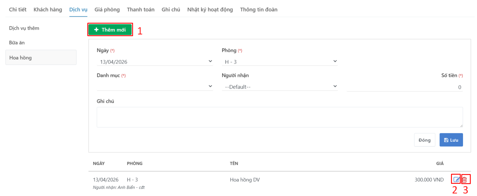 Cập nhật hoa hồng dịch vụ